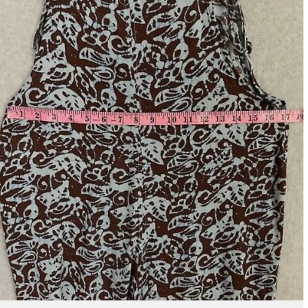 Sleeveless Brown & Light Blue Printed Jumpsuit - Picture 7 of 8